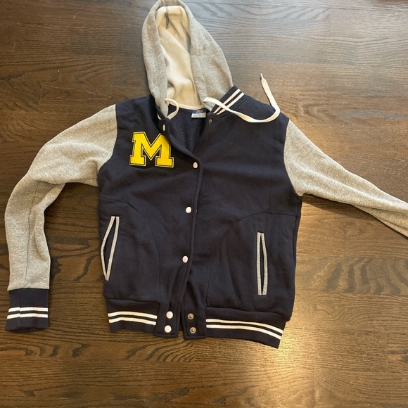 MV Sport Jackets & Blazers - University of Michigan Navy and Gray Hooded Jacket with Yellow 'M' Patch
